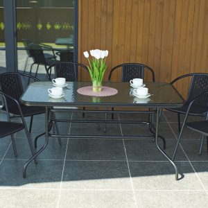 Набір комплект садових меблів 140x80см Verona-6 прямокутний стіл та 6 стільців з ротанга для саду Чорний