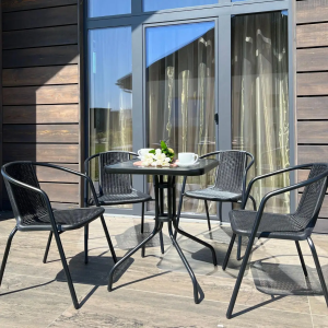 Набір комплект садових меблів 4Points Monza-4 квадратний стіл і 4 крісла з ротанга для саду кафе Чорний