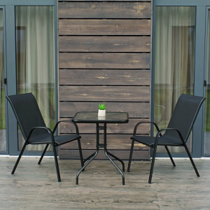 Набір комплект садових меблів Set Grado-2: квадратний стіл 60x60 см та 2 стільці з текстилену для саду, тераси, балкона Чорний