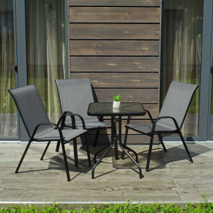 Набір комплект садових меблів Grado-3 квадратний стіл 60x60 см та 3 стільці з текстилену для саду, тераси, балкона Сірий