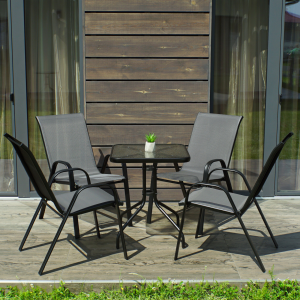 Набір комплект садових меблів Grado-4 квадратний стіл 60x60 см та 4 стільці з текстилену для саду, тераси, балкона Сірий