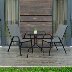 Набір комплект садових меблів Set Grado-2: квадратний стіл 60x60 см та 2 стільці з текстилену для саду, тераси, балкона Сірий