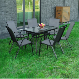 Набір комплект садових меблів Udine-6 прямокутний стіл та 6 стільців із текстилену для саду, тераси, кафе, вулиці