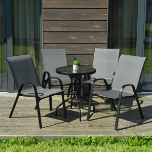 Набір комплект садових меблів Udine-4 круглий стіл 60 см та 4 стільці з текстилену для саду, тераси, балкона, кафе Сірий