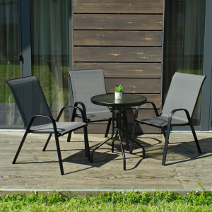 Набір комплект садових меблів Udine-3 круглий стіл 60 см та 3 стільці з текстилену для саду, тераси, балкона, кафе Сірий