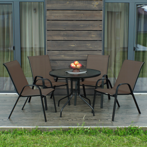 Набір комплект садових меблів Arte-4: круглий стіл 80 см та 4 стільці з текстилену для саду, тераси, балкона, кафе Коричневий