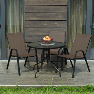 Набір комплект садових меблів Arte-3: круглий стіл 80 см та 3 стільці з текстилену для саду, тераси, балкона, кафе Коричневий