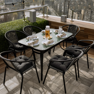 Набір комплект садових меблів Siena-6 прямокутний стіл зі скляною стільницею та 6 стільців з ротанга С