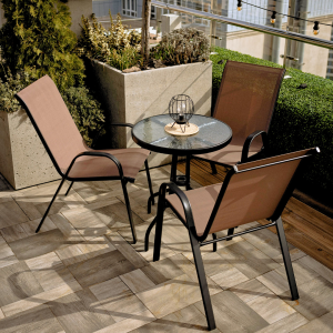 Набір комплект садових меблів Udine-3 круглий стіл 60 см та 3 стільці з текстилену для саду, тераси, балкона, кафе Коричневий