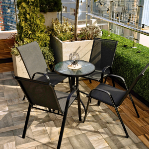 Набір комплект садових меблів Udine-4 круглий стіл 60 см та 4 стільці з текстилену для саду, тераси, балкона, кафе Чорний