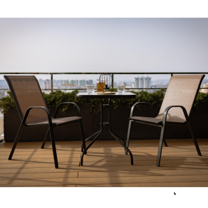 Набір комплект садових меблів Grado-2: квадратний стіл 60x60 см та 2 стільці з текстилену для саду, тераси, балкона Коричневий