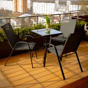 Набір комплект садових меблів Grado-3 квадратний стіл 60x60 см та 3 стільці з текстилену для саду, тераси, балкона Чорний