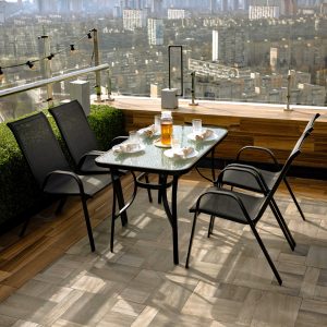 Набір комплект садових меблів Udine-4 прямокутний стіл та 4 стільці з текстилену для саду тераси Чорний