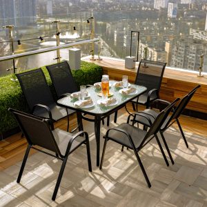 Набір комплект садових меблів Udine-6 прямокутний стіл та 6 стільців із текстилену для саду, тераси, кафе, вулиці