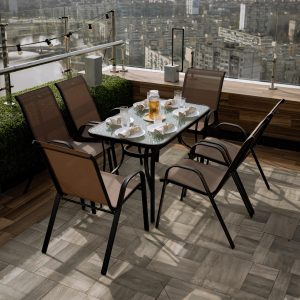 Набір комлект садових меблів Udine-6 прямокутний стіл та 6 стільців із текстилену для саду, тераси, кафе, вулиці