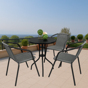 Набір комплект садових меблів 4Points Torino-3 металевий круглий стіл та 3 стільця з ротангу для саду кафе тераси вулиці Сірий