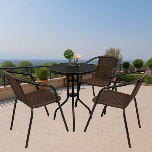 Набір комплект садових меблів 4Points Torino-3 металевий круглий стіл та 3 стільця з ротангу для саду кафе тераси вулиці Коричневи