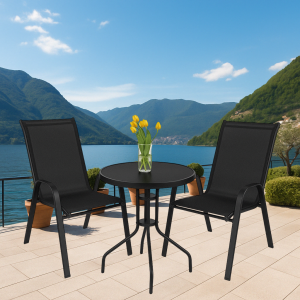 Набір комплект садових меблів Como-2 круглий стіл 60 см і 2 стільці з текстилену для саду тераси дачі Чорний