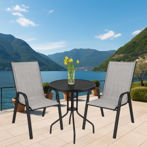 Набір комплект садових меблів Como-2 круглий стіл 60 см і 2 стільці з текстилену для саду тераси дачі Сірий