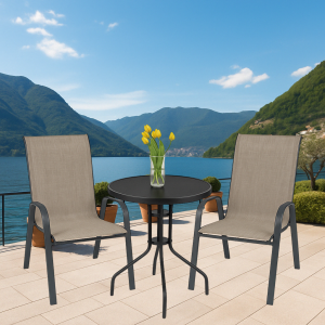Набір комплект садових меблів Como-2 круглий стіл 60 см і 2 стільці з текстилену для саду тераси дачі Коричневий