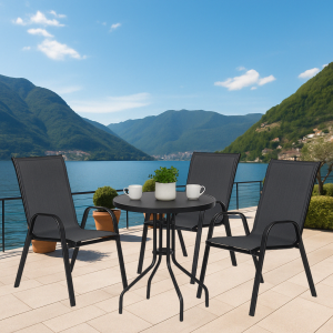 Набір комплект садових меблів Como-3 круглий стіл 60 см і 3 стільці з текстилену для саду тераси дачі Чорний