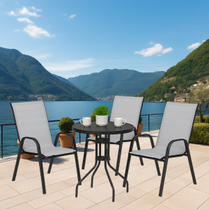 Набір комплект садових меблів Como-3 круглий стіл 60 см і 3 стільці з текстилену для саду тераси дачі Сірий