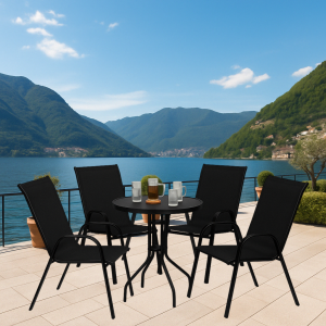 Набір комплект садових меблів Como-4 круглий стіл 60 см і 4 стільці з текстилену для саду тераси дачі Чорний