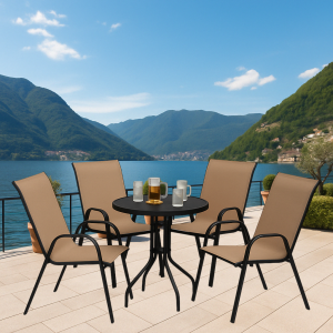 Набір комплект садових меблів Como-4 круглий стіл 60 см і 4 стільці з текстилену для саду тераси дачі Коричневий