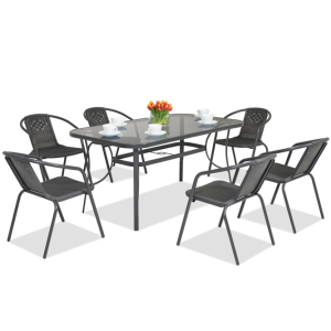 Набір комплект садових меблів 150x90см Palermo-6 прямокутний посилений стіл та 6 стільців з ротанга для саду Чорний