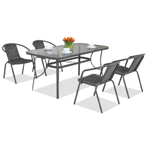 Набір комплект садових меблів 150x90см Palermo-4 прямокутний посилений стіл та 4 стільці з ротанга для саду Чорний