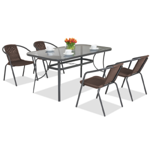 Набір комплект садових меблів 150x90см Palermo-4 прямокутний посилений стіл та 4 стільці з ротанга для саду Коричневий