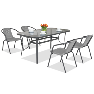 Набір комплект садових меблів 150x90см Palermo-4 прямокутний посилений стіл та 4 стільці з ротанга для саду Сірий