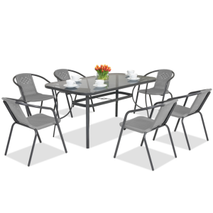 Набір комплект садових меблів 150x90см Palermo-6 прямокутний посилений стіл та 6 стільців з ротанга для саду Сірий