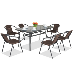 Набір комплект садових меблів 150x90см Palermo-6 прямокутний посилений стіл та 6 стільців з ротанга для саду Коричневий