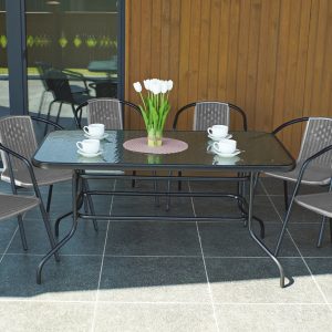 Набір комплект садових меблів 140x80см Verona-6 прямокутний стіл та 6 стільців з ротанга для саду Сірий