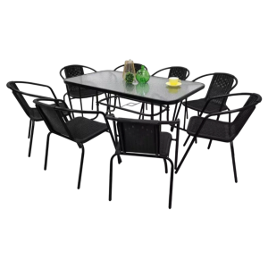 Набір комплект садових меблів 140x80см Verona-8 прямокутний стіл та 8 стільців з ротанга для саду Чорний
