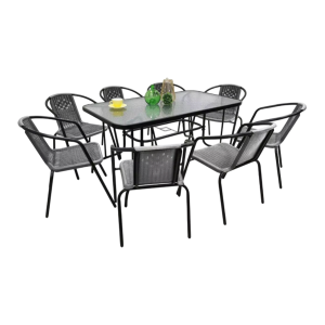 Набір комплект садових меблів 140x80см Verona-8 прямокутний стіл та 8 стільців з ротанга для саду Сірий