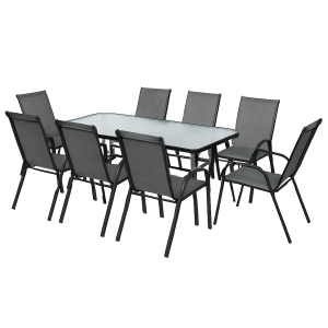 Набір комплект садових меблів 140х80см Toscana-8 посилений прямокутний стіл та 8 стільців з текстилену для саду тераси Сірий