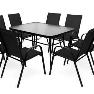 Набір комплект садових меблів 140х80см Toscana-8 посилений прямокутний стіл та 8 стільців з текстилену для саду тераси Чорний