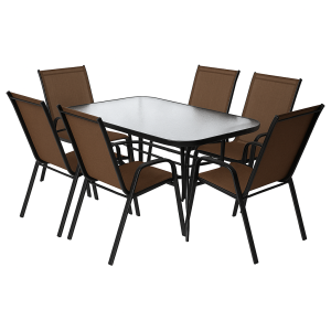 Набір комплект садових меблів 140х80см Toscana-6 посилений прямокутний стіл та 6 стільців з текстилену для саду тераси Коричневий