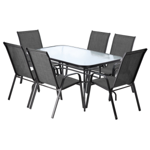 Набір комплект садових меблів 140х80см Toscana-6 посилений прямокутний стіл та 6 стільців з текстилену для саду тераси Сірий