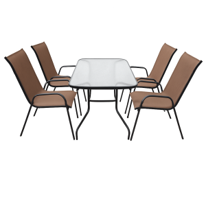 Набір комплект садових меблів 140х80см Toscana-4 посилений прямокутний стіл та 4 стільці з текстилену для саду тераси Коричневий