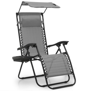 Шезлонг Zero Gravity з дашком крісло розкладне садове лежак складаний пляжний з підсклянником для дому дачі саду Сірий