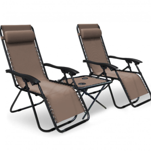 Комплект шезлонгів 2шт. і столик 4P Zero Gravity крісло розкладне садове лежак складаний пляжний для дачі саду пляжу Коричневий