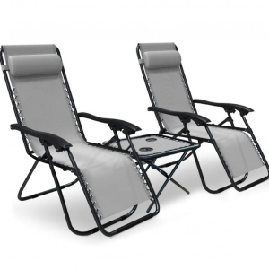 Комплект шезлонгів 2шт. і столик 4P Flex крісло розкладне садове лежак складаний пляжний для відпочинку дачі саду басейну Сірий