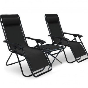Комплект шезлонгів 2шт. і столик 4P Flex крісло розкладне садове лежак складаний пляжний для відпочинку дачі саду басейну Чорний
