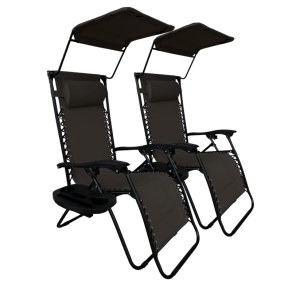 Комплект 2шт шезлонгів 4P Zero Gravity з дашком крісло розкладне садове лежак складаний пляжний з підсклянником для дачі Чорний