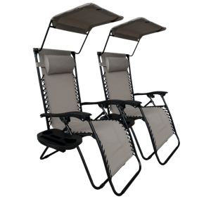 Комплект 2шт шезлонгів 4P Zero Gravity з дашком крісло розкладне садове лежак складаний пляжний з підсклянником для дачі Сірий
