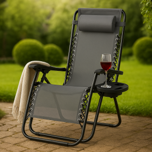 Шезлонг 4P Zero Gravity крісло розкладне садове лежак складаний пляжний з підсклянником для дому дачі саду басейну пляжу Сірий