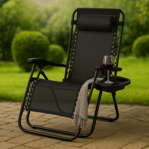 Шезлонг 4P Zero Gravity крісло розкладне садове лежак складаний пляжний з підсклянником для дачі саду басейну пляжу Чорний